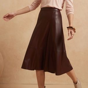 NWT Banana Republic Vegan Leather Midi Skirt in Dark Maroon /Burgundy